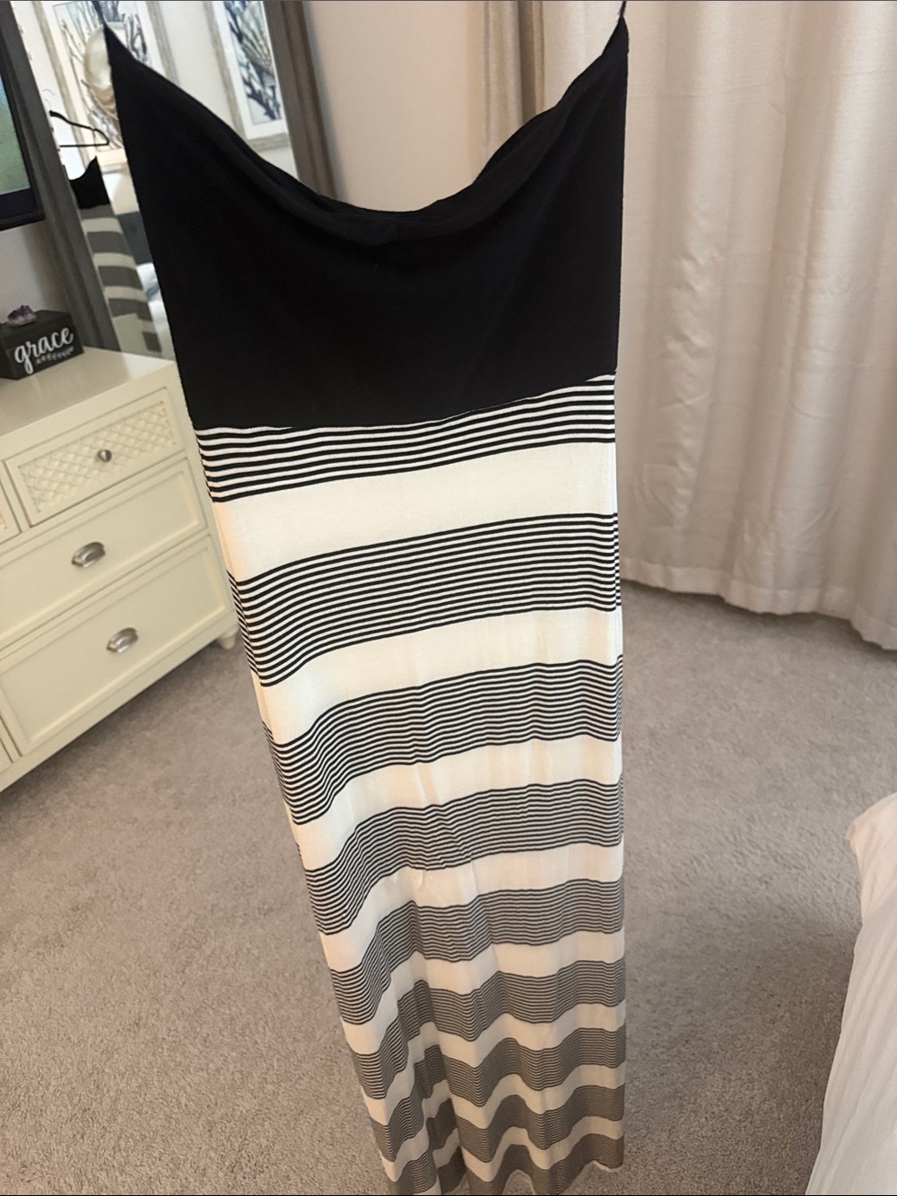 Hurley Black and White Striped Maxi Tank Dress